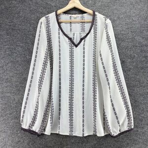 Perch Blouse Women 3XL White Striped V-Neck Long Sleeve Pullover Casual Comfort